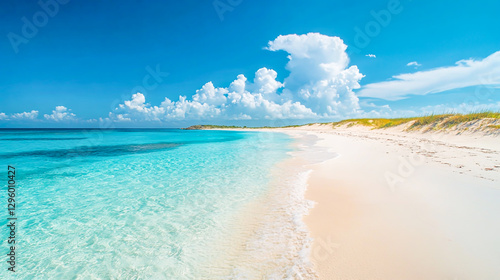 The beach exudes an enchanting and untouched allure, offering a breathtaking panorama of soft, ivory-white sands that feel almost ethereal to the touch.