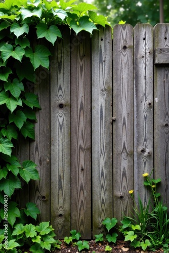 Rustic wooden fence with old planks and vines, fence, natural, vines