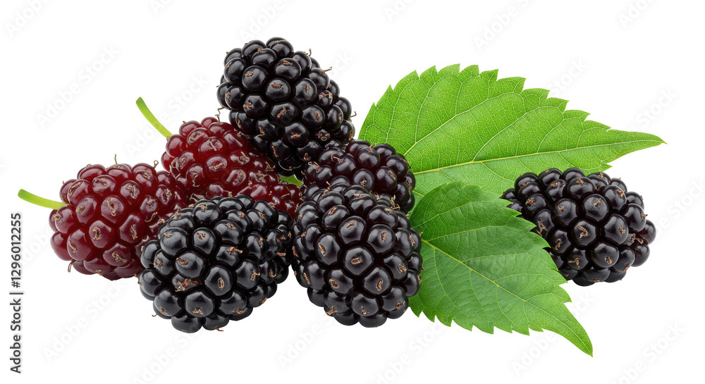 Isolated Fresh Blackberries and Green Leaf Arrangement Isolated Fresh Blackberries and Green Leaf Arrangement