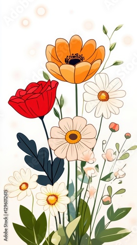 Wallpaper Mural Vibrant Floral Arrangement with Red, Orange, and White Flowers on a Soft Background Perfect for Decorative or Greeting Card Use Torontodigital.ca