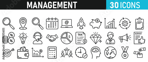 Management icon collection. Time management and planning concept. Solid icon set.