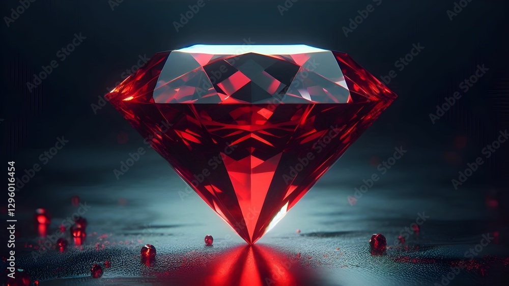 shiny bright big transparent red diamond gemstone in an abstract dark background shiny bright big transparent red diamond gemstone in an abstract dark background