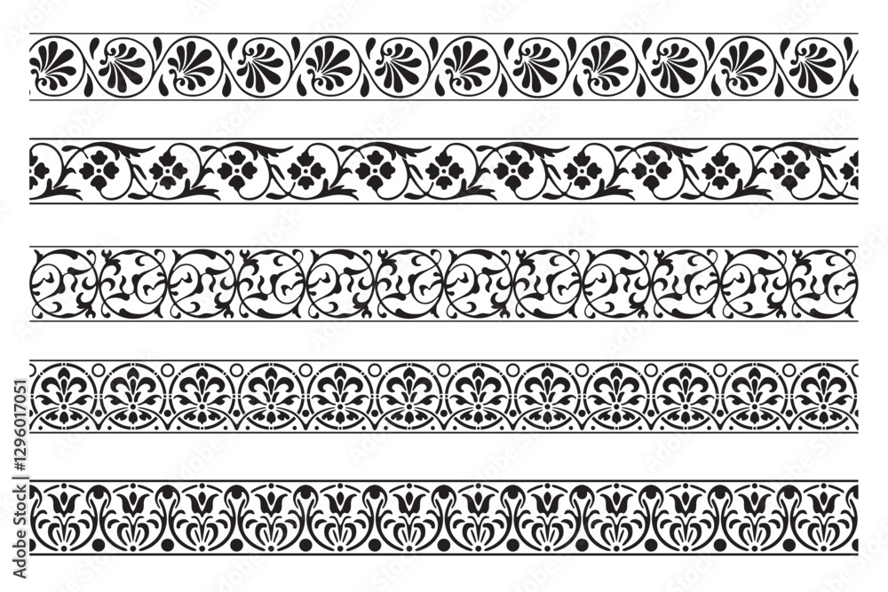 Naklejka premium Set of decorative seamless ornamental border - Vector modular