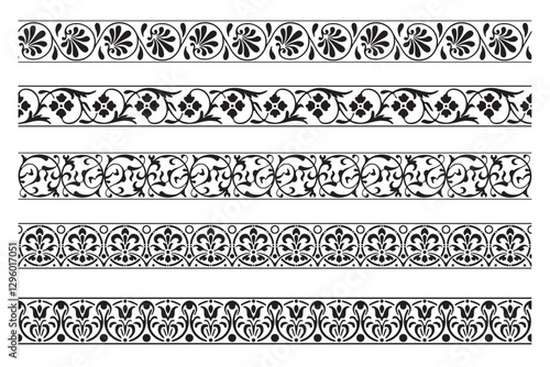 Set of decorative seamless ornamental border - Vector modular