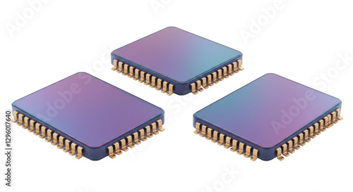 Wallpaper Mural Isolated Holographic Computer Chips with Golden Leads Torontodigital.ca