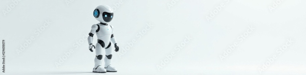Sleek silver robot standing on white background with glowing blue accents, machinery, modern, minimalist Sleek silver robot standing on white background with glowing blue accents, machinery, modern, minimalist