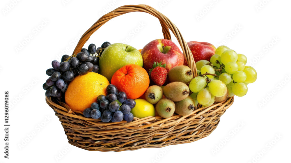 Wicker basket overflowing with fresh and vibrant fruits on transparent background Wicker basket overflowing with fresh and vibrant fruits on transparent background