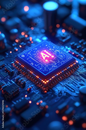 Futuristic AI Circuit Board Design with Glowing Highlights