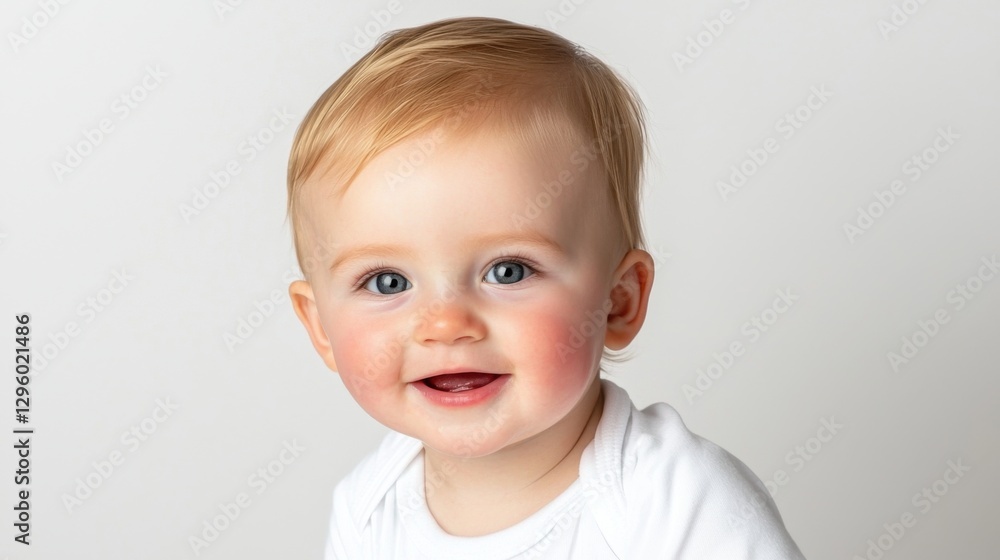 Smiling baby portrait studio setting photography neutral background close-up view innocence and joy Smiling baby portrait studio setting photography neutral background close-up view innocence and joy