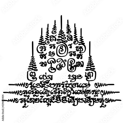  Traditional Thai tattoo. Millionaire's Crown Yantra, or "Yant Mongkut Setthi"  The translation of Thai inscriptions are prayers and invocations for wealth and good luck.