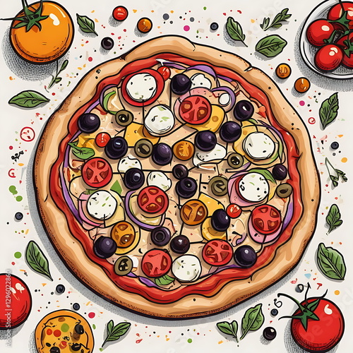 pizza on a plate - vector