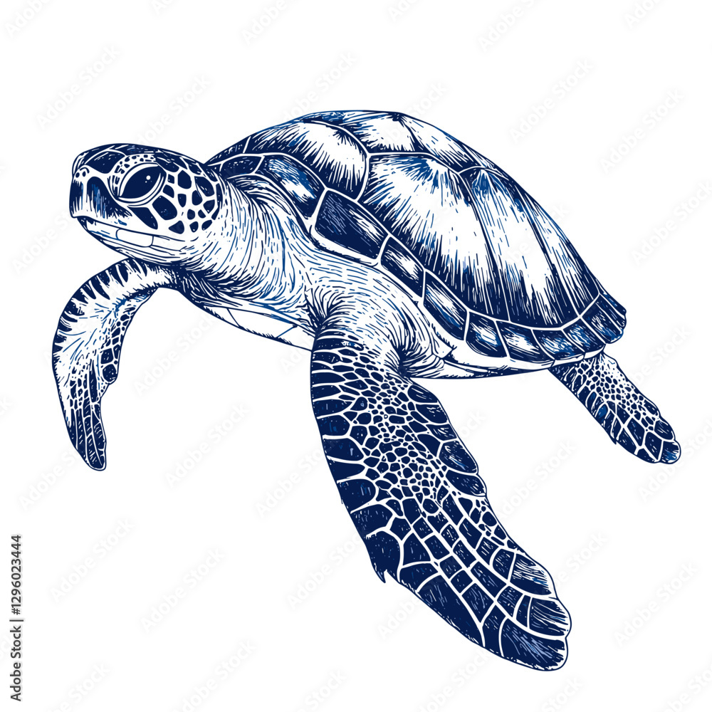 Obraz premium Blue ink sea turtle clipart Vector floating turtles animal underwater illustration isolated on a white background