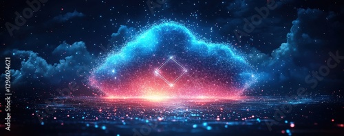 Digital cloud with glowing geometric lines symbolizing modern cloud computing
