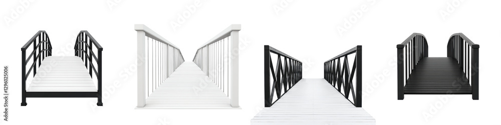 Fototapeta premium Striking architectural walkway with bold geometric lines patterns and minimalist design elements A modern public bridge or crossing structure in an urban outdoor setting