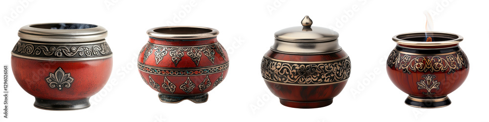 Collection of vibrant and intricately designed handcrafted ceramic pottery vases in traditional ethnic patterns and styles showcasing the rich cultural heritage and artisanship of pottery making Collection of vibrant and intricately designed handcrafted ceramic pottery vases in traditional ethnic patterns and styles showcasing the rich cultural heritage and artisanship of pottery making