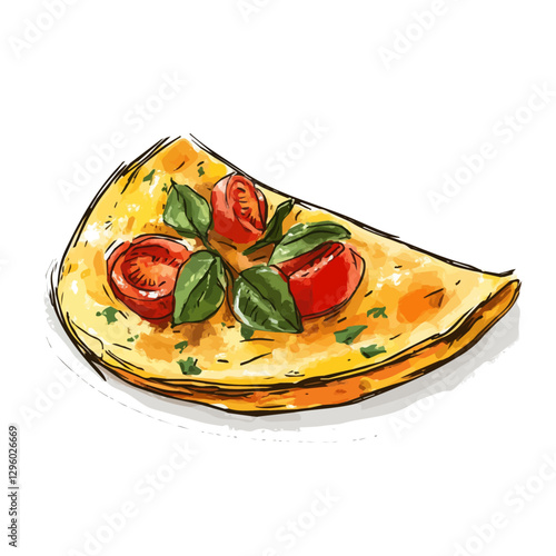 Omelette minimalist 2D vector graphic illustration sketch on a white background.

