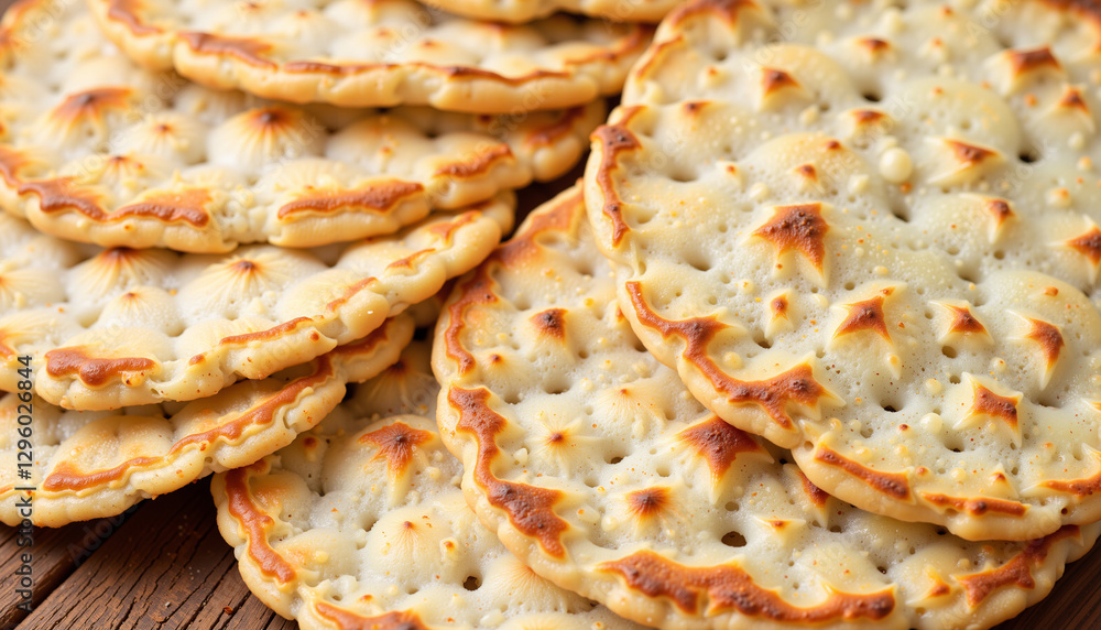 Stack of handmade matzo with warm crisp edges, culinary tradition, Passover Stack of handmade matzo with warm crisp edges, culinary tradition, Passover