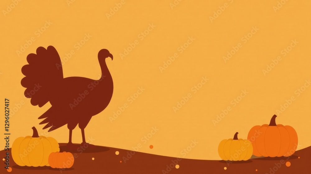Fototapeta premium Autumnal Harvest Celebration Thanksgiving Turkey Silhouette with Pumpkins on a Warm Background