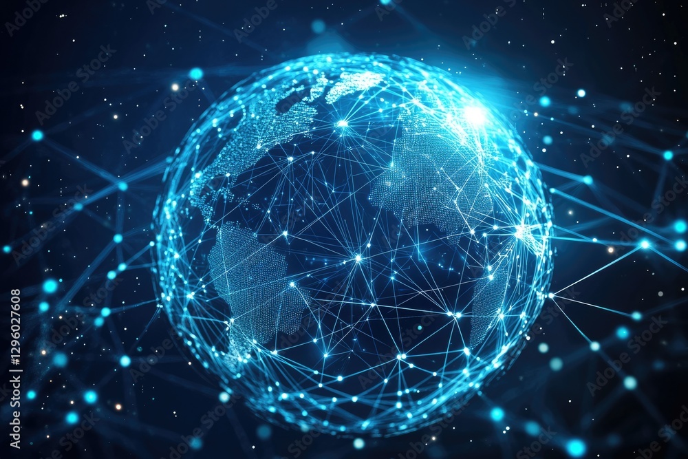 Global Network Sphere Icon: Communication Design in Blue for Information Hub Illustration Global Network Sphere Icon: Communication Design in Blue for Information Hub Illustration