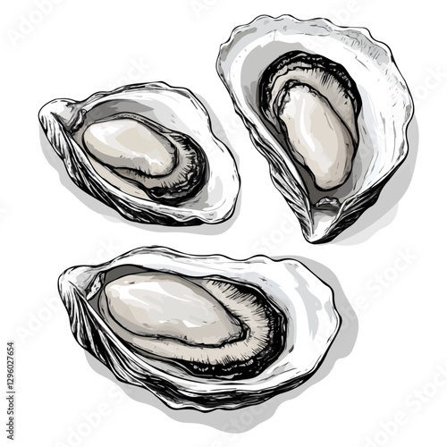 Oysters minimalist 2D vector graphic illustration sketch on a white background.

