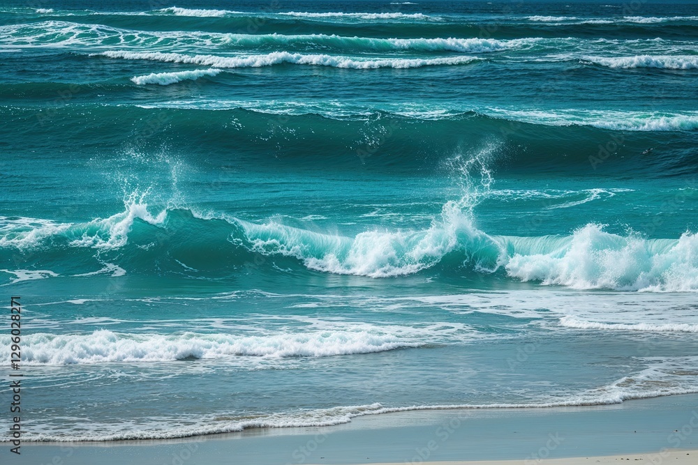Fototapeta premium Teal Beach Ambience with Ocean Waves for a Peaceful Vacation Backdrop