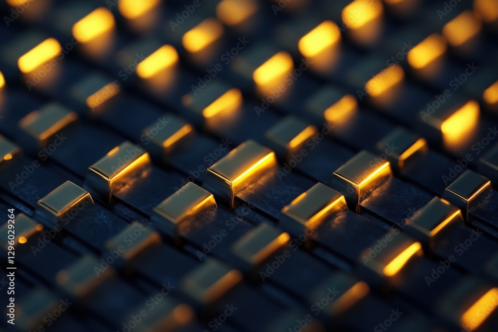 Obraz premium Stock exchange concept. Golden stock candle bars on dark navy background with a grid pattern