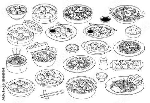 Vector cuisine set with Japanese, Chinese and Korean dishes. 