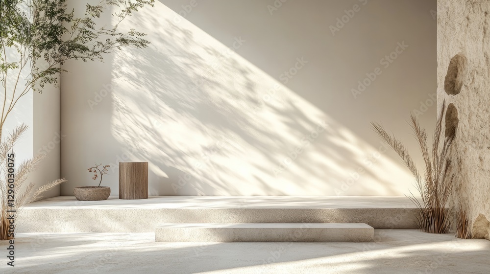 Minimalist podium in a clean, white space with soft shadows Minimalist podium in a clean, white space with soft shadows