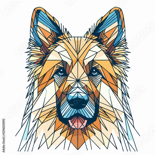 Geometric Dog Portrait: A striking geometric portrait of a dog with sharp angles and colorful facets, showcasing artistic detail and modern design.