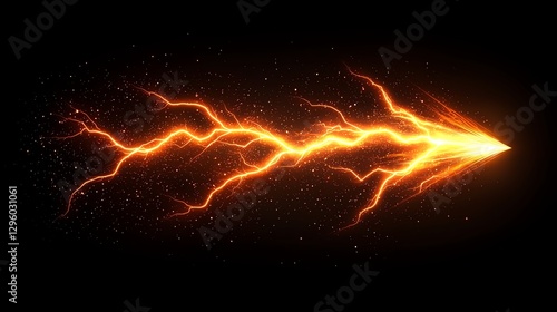 Dynamic lightning bolt with vibrant orange color and striking design on a black backdrop. photo