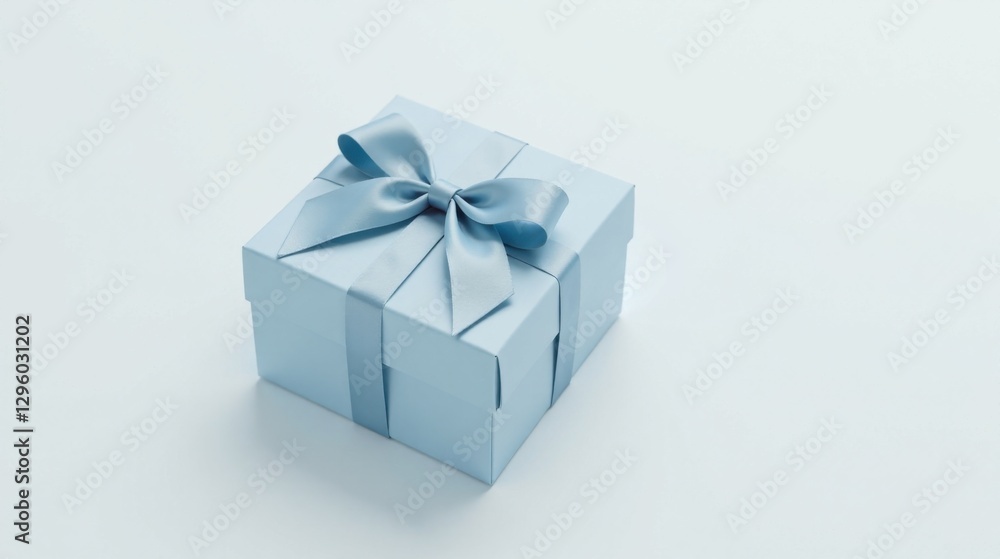 Obraz premium A light blue gift box with a satin ribbon bow, perfect for a special occasion or celebration