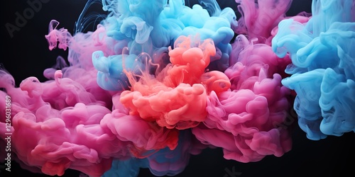 Acrylic blue and red colors in water. Ink blot. 