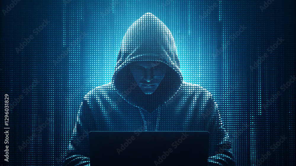 Hacker using laptop. Hacking the Internet. Cyber attack , evoking themes of cybersecurity and hacking. Hacker using laptop. Hacking the Internet. Cyber attack , evoking themes of cybersecurity and hacking.