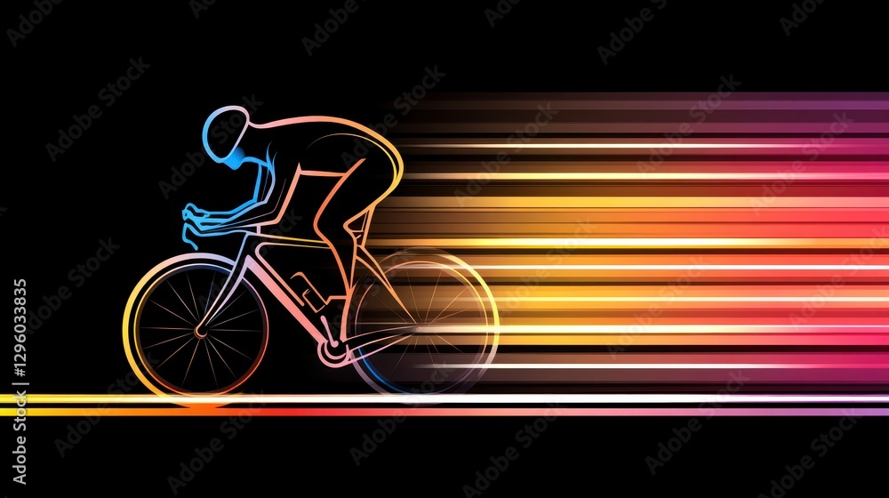 Fototapeta premium Abstract Cyclist in Motion Dynamic Silhouette with Colorful Light Streaks