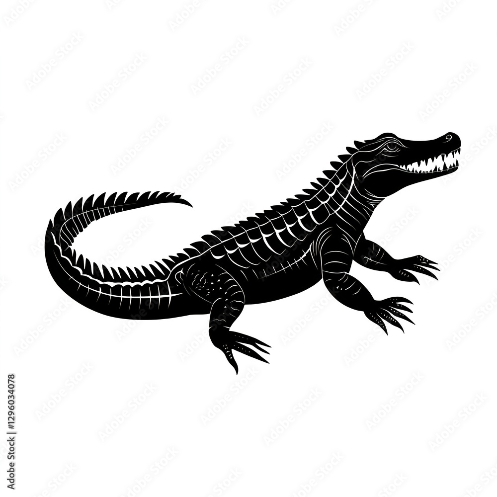 Fototapeta premium Crocodile simple silhouette illustration in black on a white background 