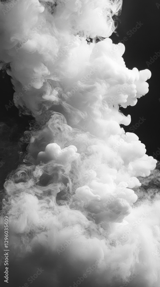 Naklejka premium Ghostly tendrils of mist rise gracefully, creating a mesmerizing spectacle. The delicate shapes blend into darkness, evoking a sense of mystery and enchantment