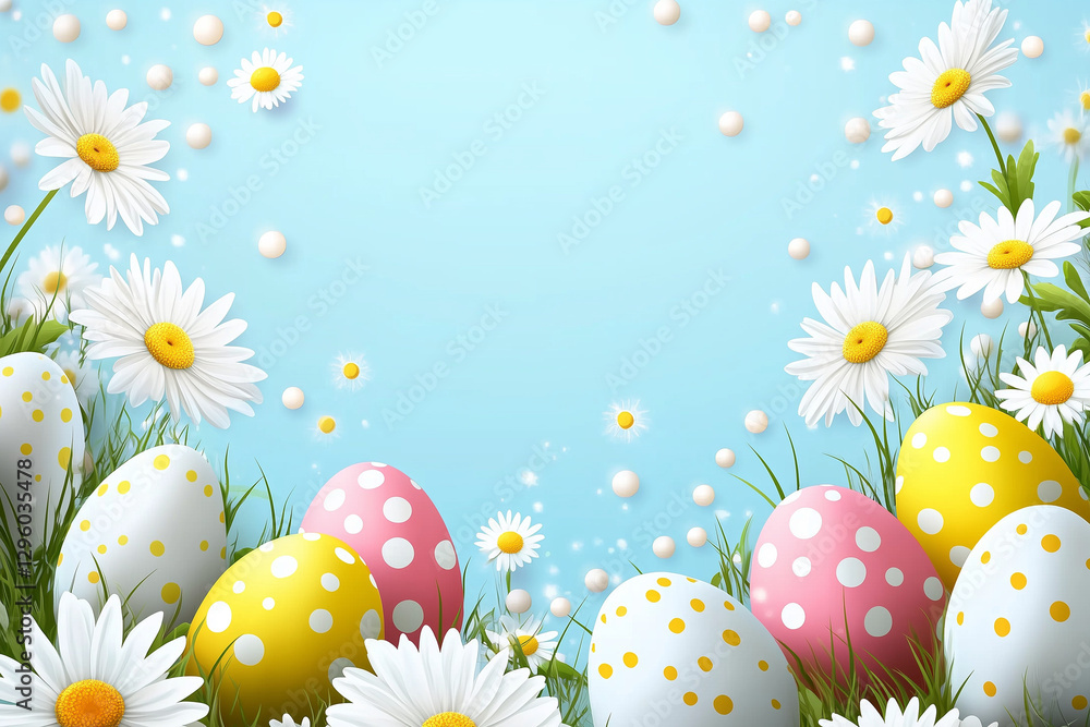 Easter Eggs and Daisies in a Spring Meadow Easter Eggs and Daisies in a Spring Meadow