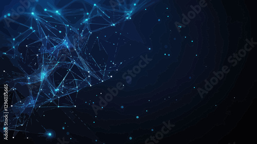 Abstract Polygonal Mesh with Plexus Effect: Minimalistic Digital Vector, Artificial Intelligence Connectivity and Technology Concept in Dark Blue