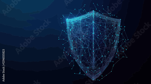Digital Security Shield - Low Poly Polygon Network for Data Protection and Cybersecurity Concepts