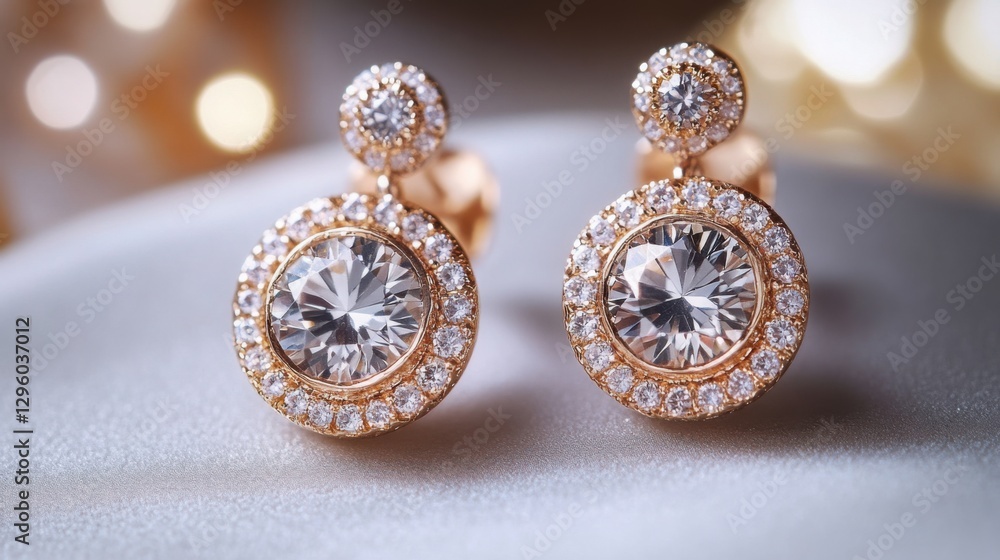 Elegant gold earrings with diamonds jewelry close-up Elegant gold earrings with diamonds jewelry close-up