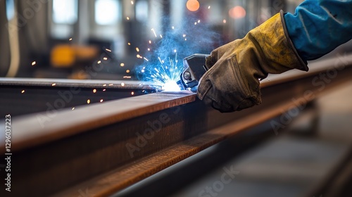 Welders are working to join steel in a factory photo