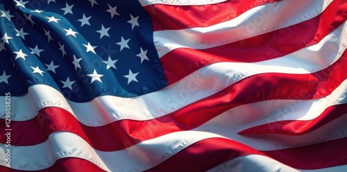 Wave of American Flag with intricate folds in wind movement, wave, fold, motion