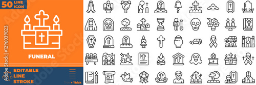Funeral Line Editable Icons set