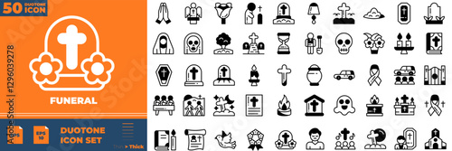 Funeral Duotone Editable Icons set