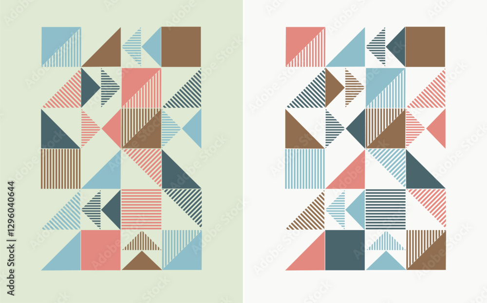 Fototapeta premium Beautiful minimalist mid century modern abstract geometric shapes wall art poster set for background, graphic element, presentation, wallpaper, design
