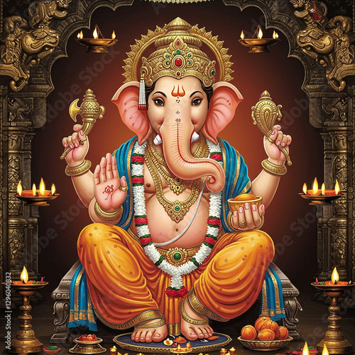 Lord Ganesha Seated Illustr...