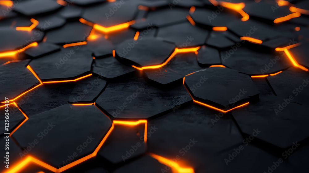 Fototapeta premium Black Hexagons with Glowing Edges