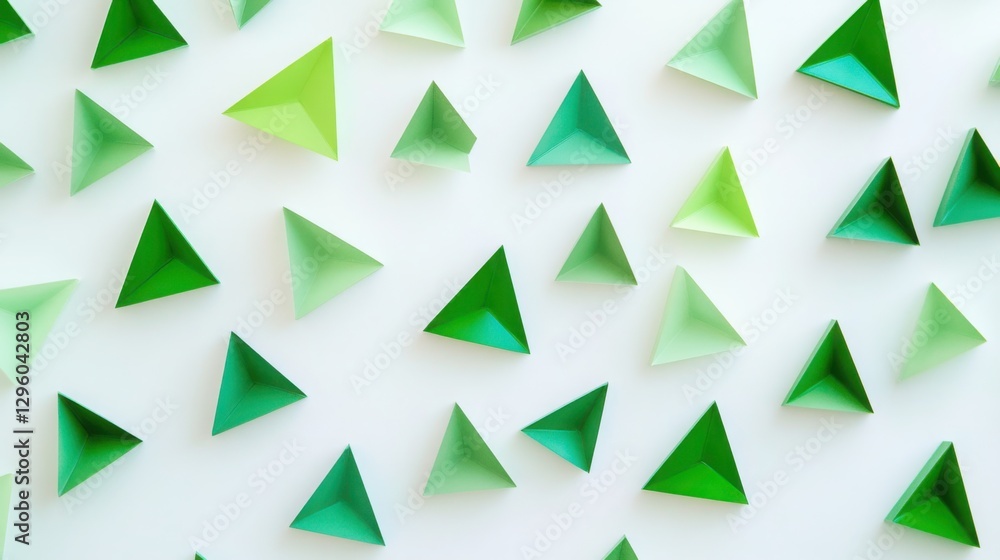 Green Geometric Triangle Paper Art Pattern on White Background Green Geometric Triangle Paper Art Pattern on White Background