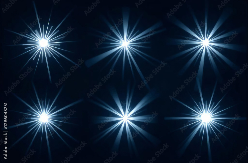 Set of various spotlight white, light effects, glowing rays, on dark background. Set of various spotlight white, light effects, glowing rays, on dark background.