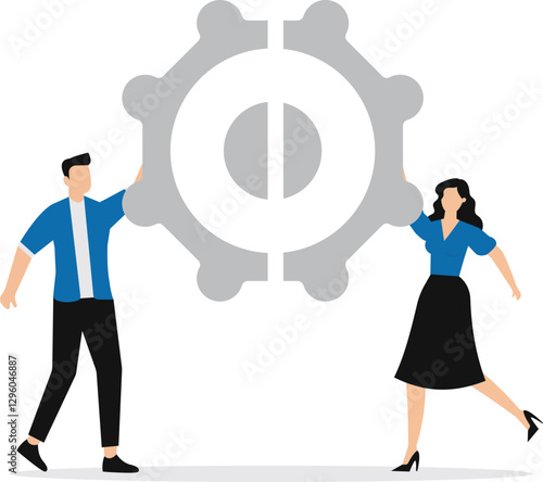 Teamwork Spirit partnership to get solution, Business people team colleagues connecting cogwheel gear together